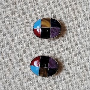 Vintage Mexico Sterling Stone Inlay Earrings